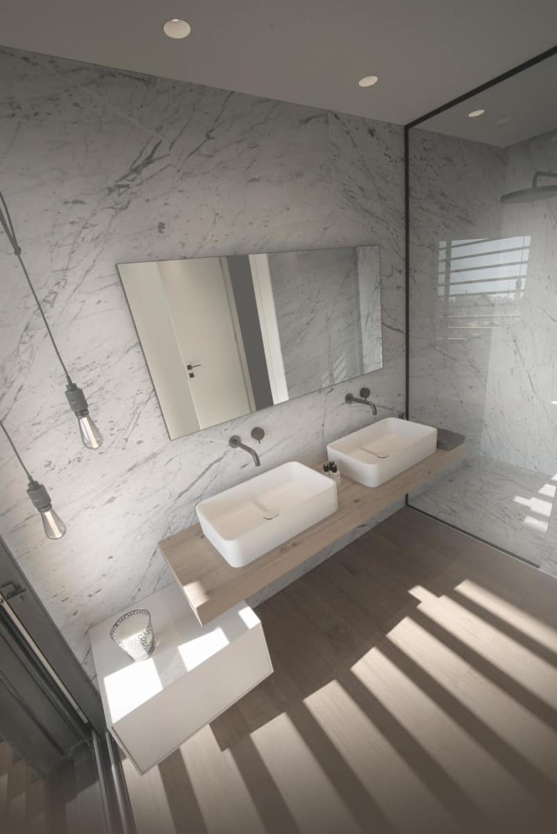 Salle de bains marbre - Maison d'architecte, villa contemporaine - Archidomo - architecture Annecy Lyon Paris